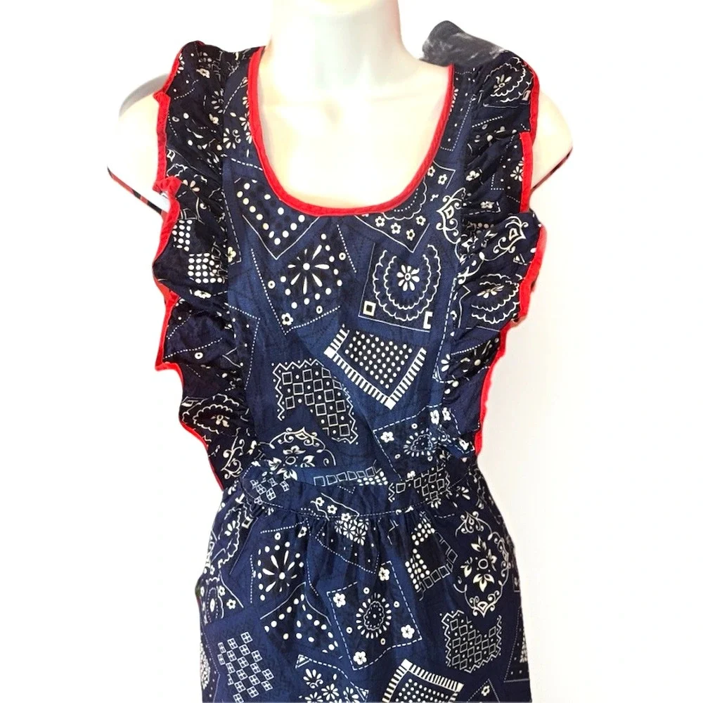 Vtg Blue Bandana Paisley Print Full Bib Apron Cotton Ranch Chuckwagon Western